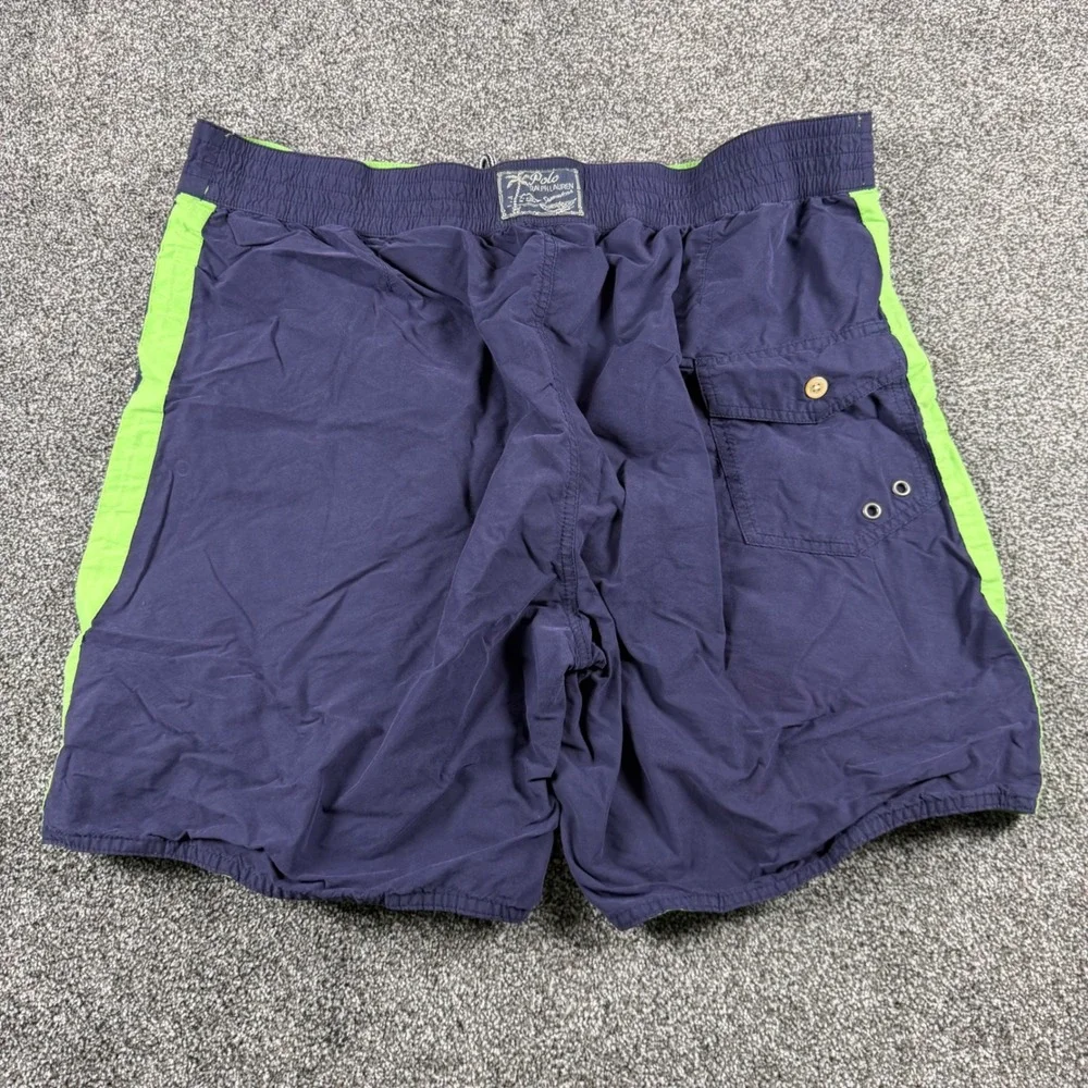 Polo Ralph Lauren Swim Trunks Men's XL Navy Blue Big Pony Lime Green 3 Logo